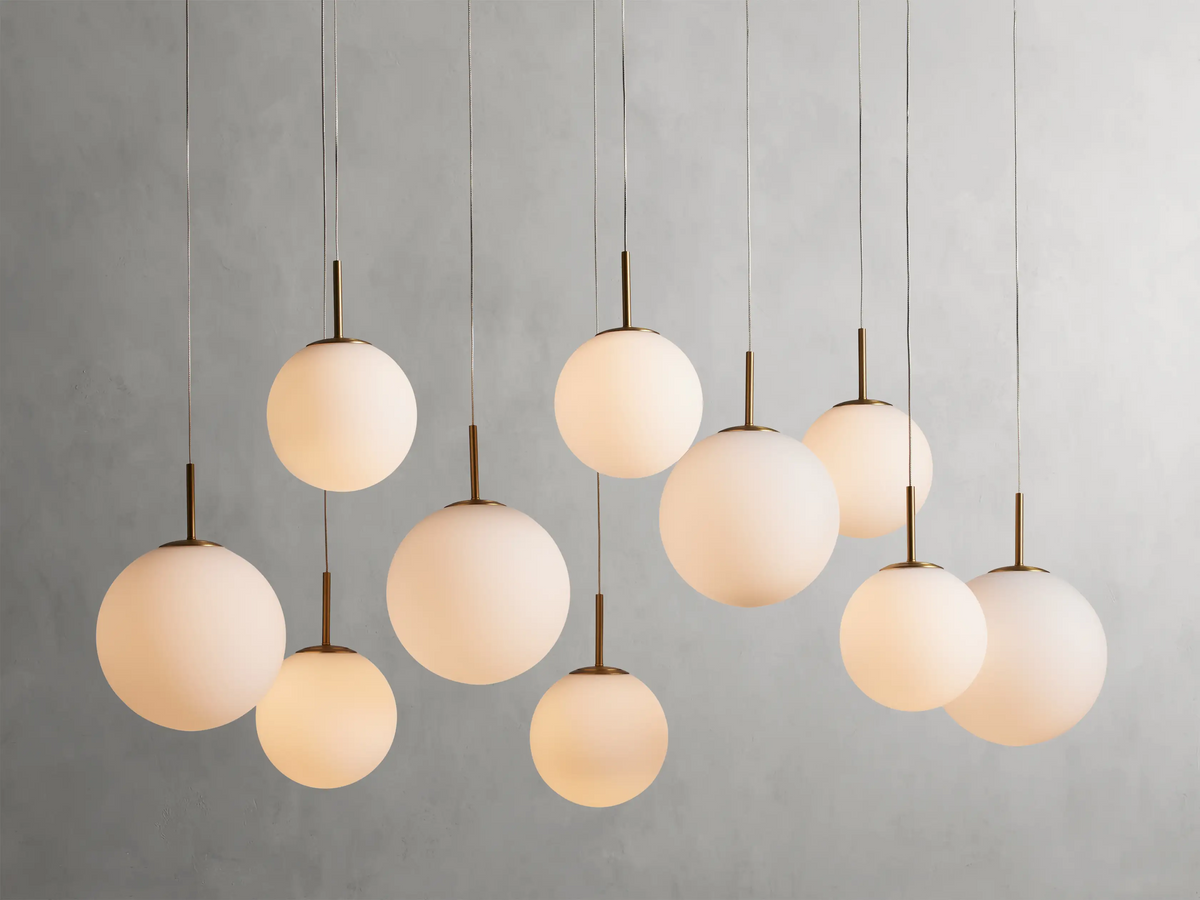 Modern Hanging Linear Chandelier with Hand-Blown Glass Globes & LED Lights for Dining Room & Kitchen Island | Thomler