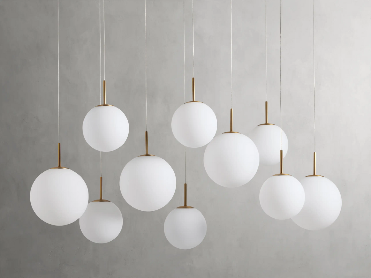 Modern Hanging Linear Chandelier with Hand-Blown Glass Globes & LED Lights for Dining Room & Kitchen Island | Thomler