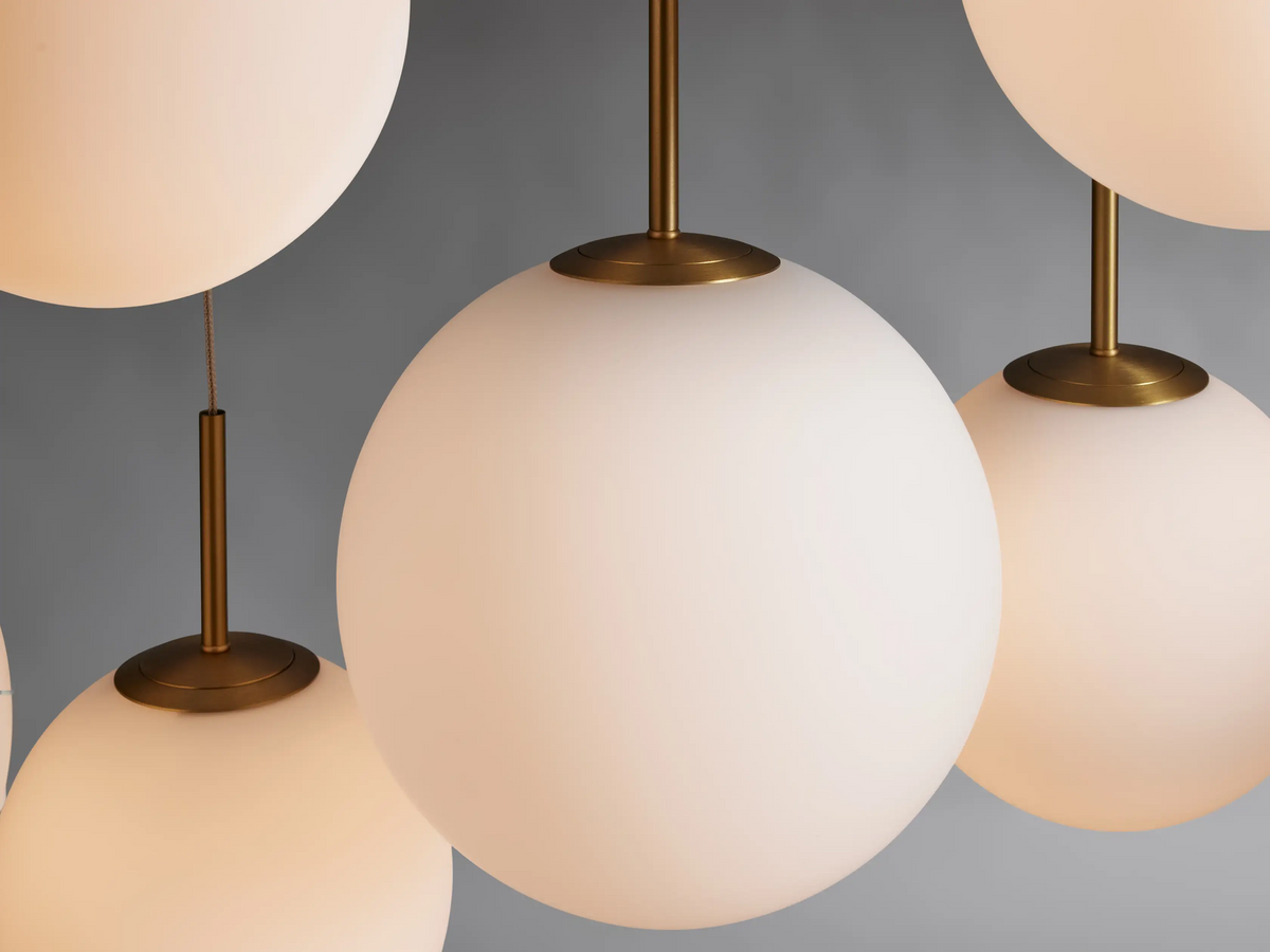 Modern Hanging Linear Chandelier with Hand-Blown Glass Globes & LED Lights for Dining Room & Kitchen Island | Thomler