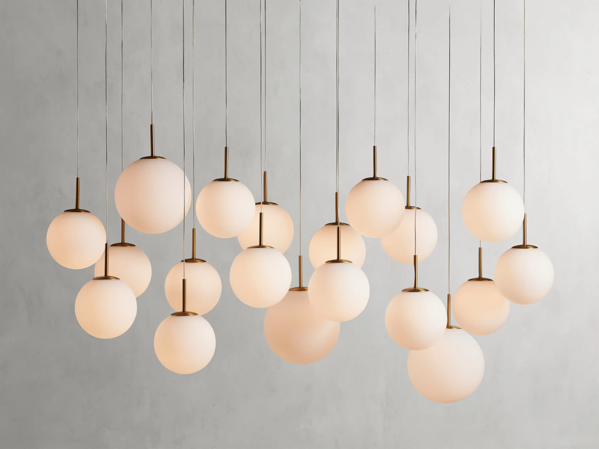 Modern Hanging Linear Chandelier with Hand-Blown Glass Globes & LED Lights for Dining Room & Kitchen Island | Thomler