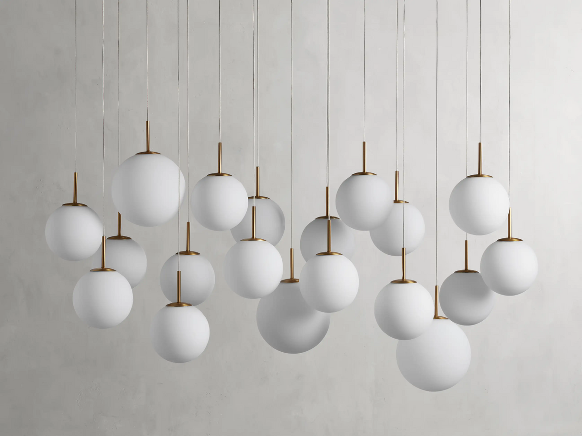 Modern Hanging Linear Chandelier with Hand-Blown Glass Globes & LED Lights for Dining Room & Kitchen Island | Thomler