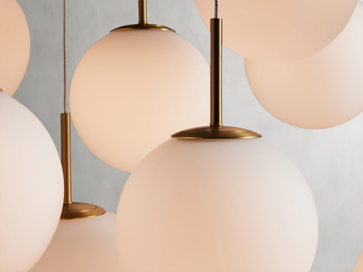 Modern Hanging Linear Chandelier with Hand-Blown Glass Globes & LED Lights for Dining Room & Kitchen Island | Thomler