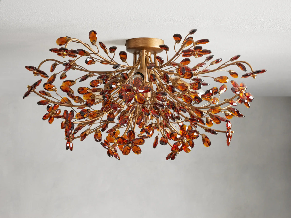 Crystal Flower Ceiling Light Fixture 27.5 inch Flush Mount Iron Frame Handcrafted Floral Design Ambient Lighting for Living Room Bedroom | Thomler