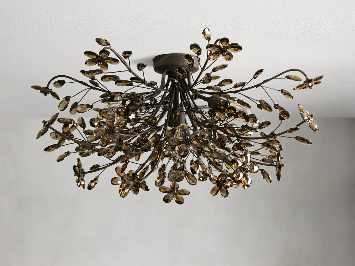 Crystal Flower Ceiling Light Fixture 27.5 inch Flush Mount Iron Frame Handcrafted Floral Design Ambient Lighting for Living Room Bedroom | Thomler