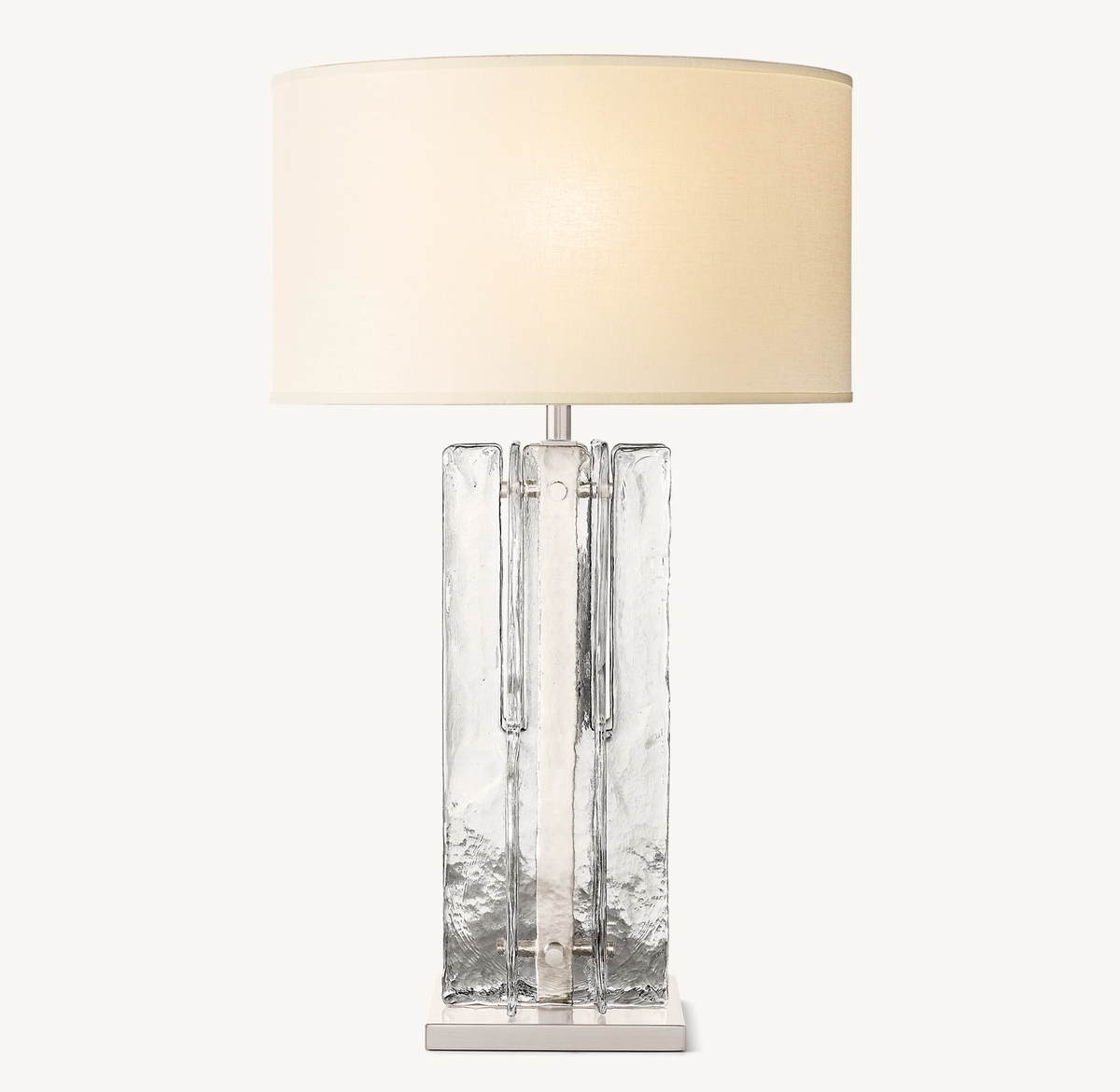 Geometric Cast Glass Table Lamp with Linen Shade for Bedroom Living Room | Mid-Century Modern Bedside Lighting | Thomler