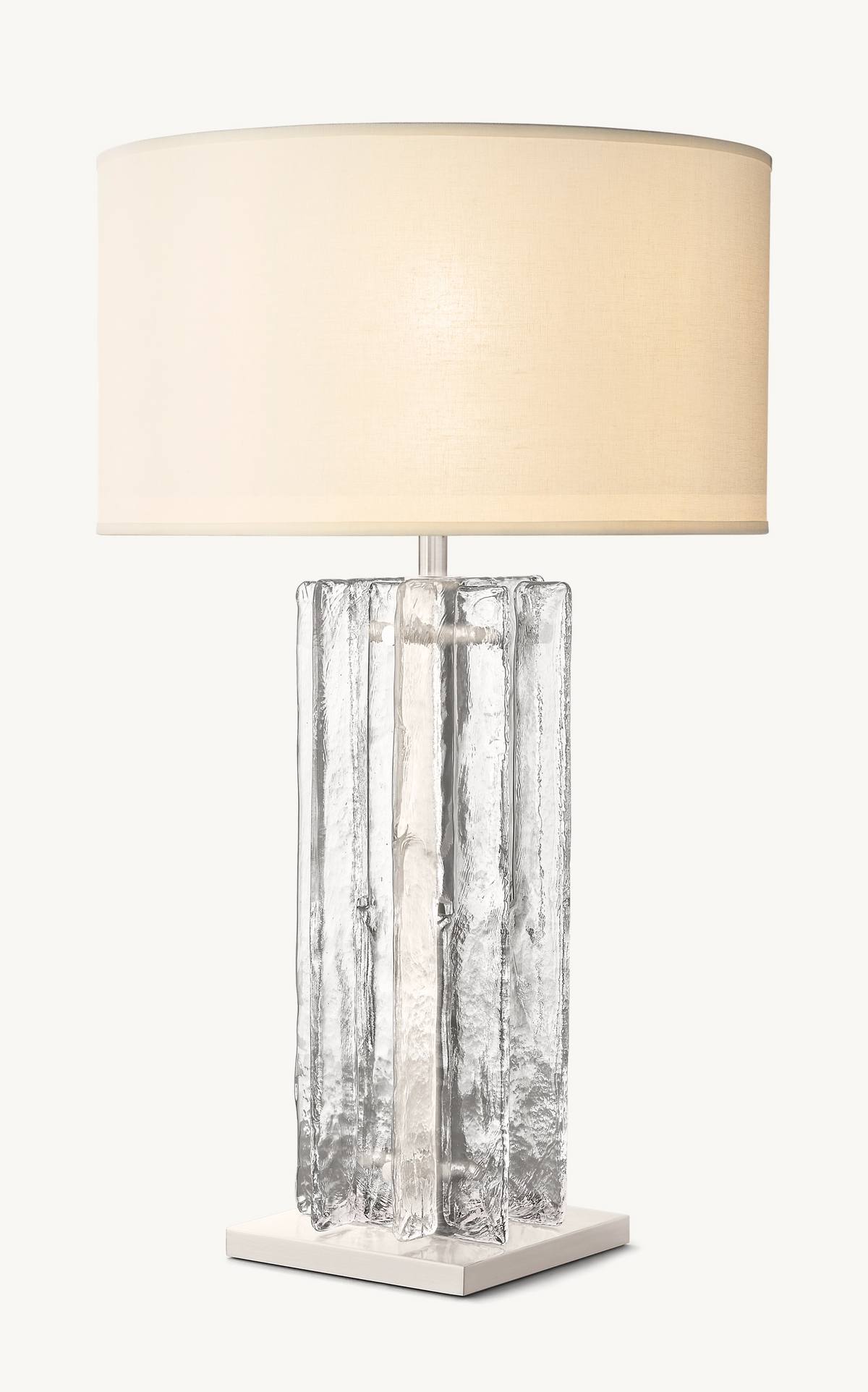 Geometric Cast Glass Table Lamp with Linen Shade for Bedroom Living Room | Mid-Century Modern Bedside Lighting | Thomler