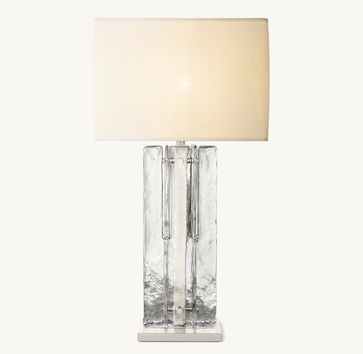 Geometric Cast Glass Table Lamp with Linen Shade for Bedroom Living Room | Mid-Century Modern Bedside Lighting | Thomler