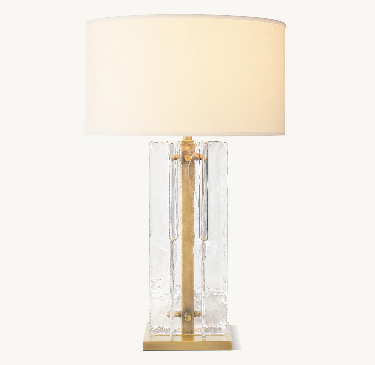 Geometric Cast Glass Table Lamp with Linen Shade for Bedroom Living Room | Mid-Century Modern Bedside Lighting | Thomler