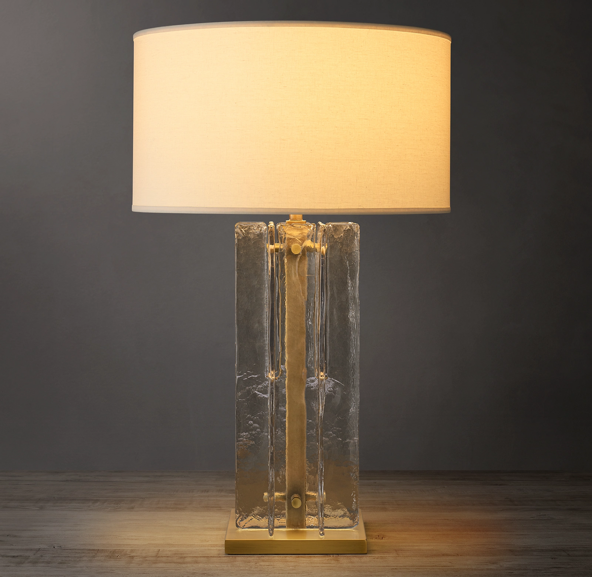 Geometric Cast Glass Table Lamp with Linen Shade for Bedroom Living Room | Mid-Century Modern Bedside Lighting | Thomler