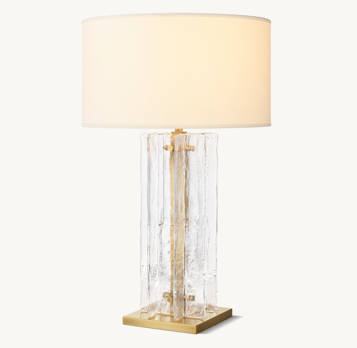 Geometric Cast Glass Table Lamp with Linen Shade for Bedroom Living Room | Mid-Century Modern Bedside Lighting | Thomler