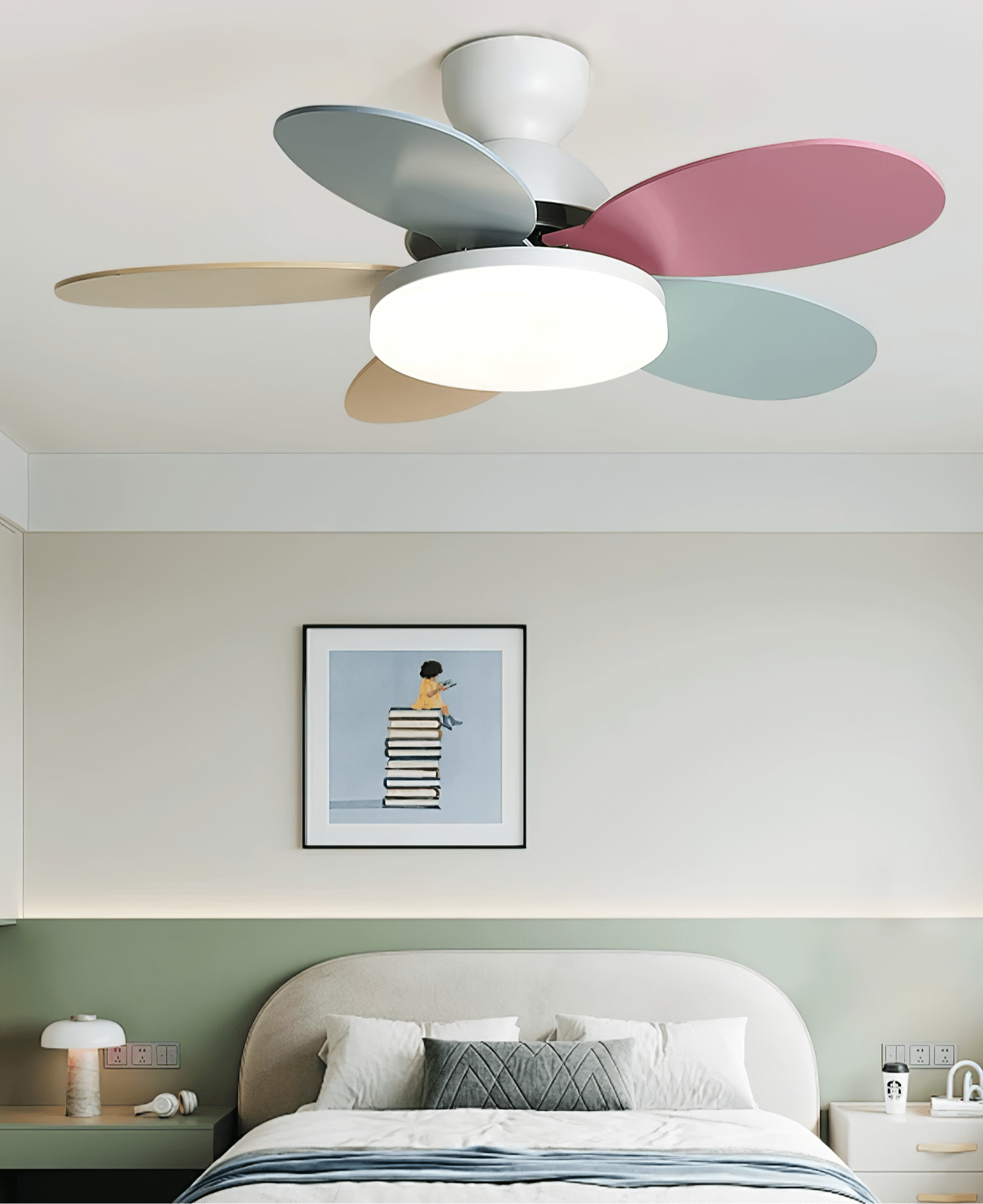 Ceiling Fan Light 35.4 in Wood Blades Grey Indoor Living Room Modern LED Lighting | Thomler