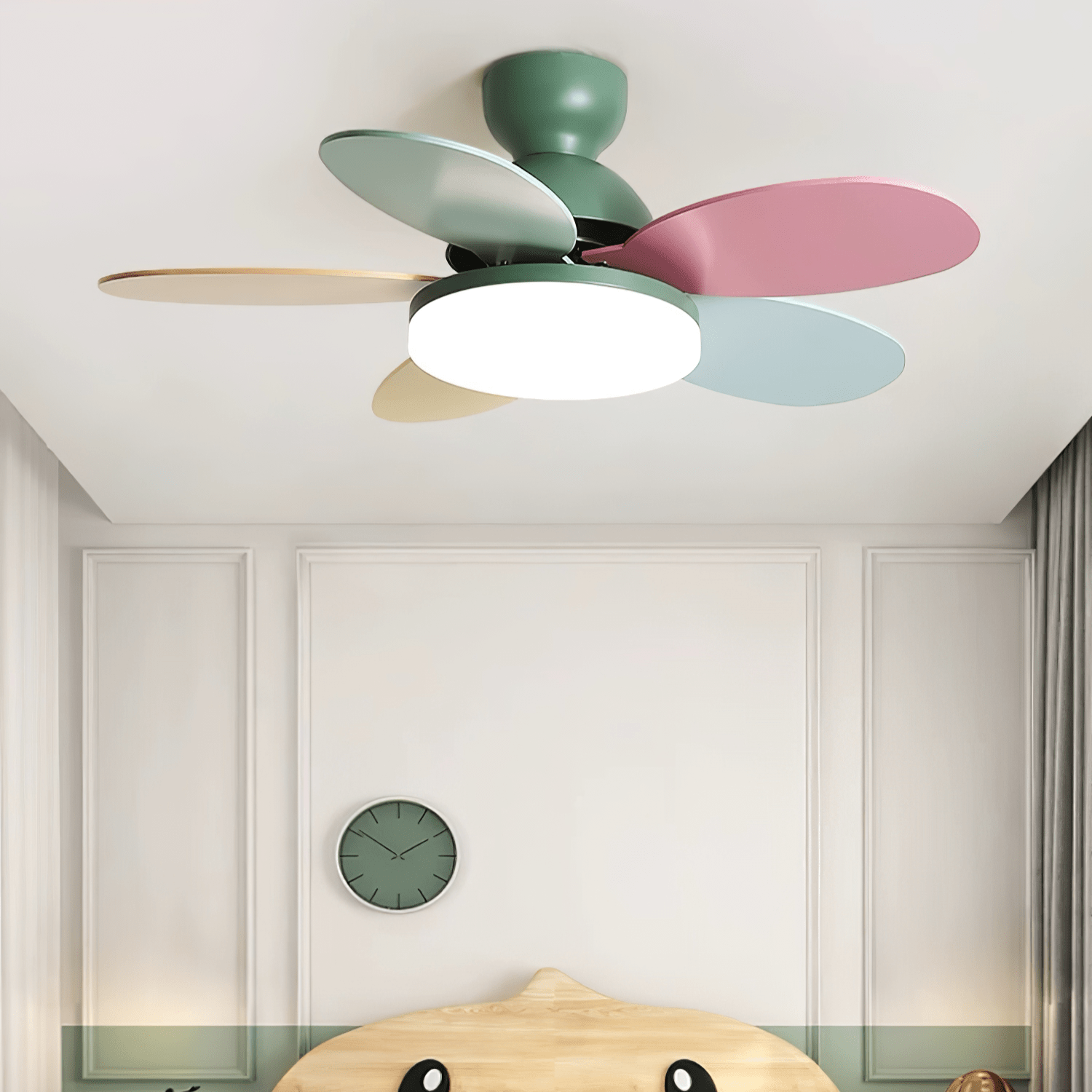 Ceiling Fan Light 35.4 in Wood Blades Grey Indoor Living Room Modern LED Lighting | Thomler