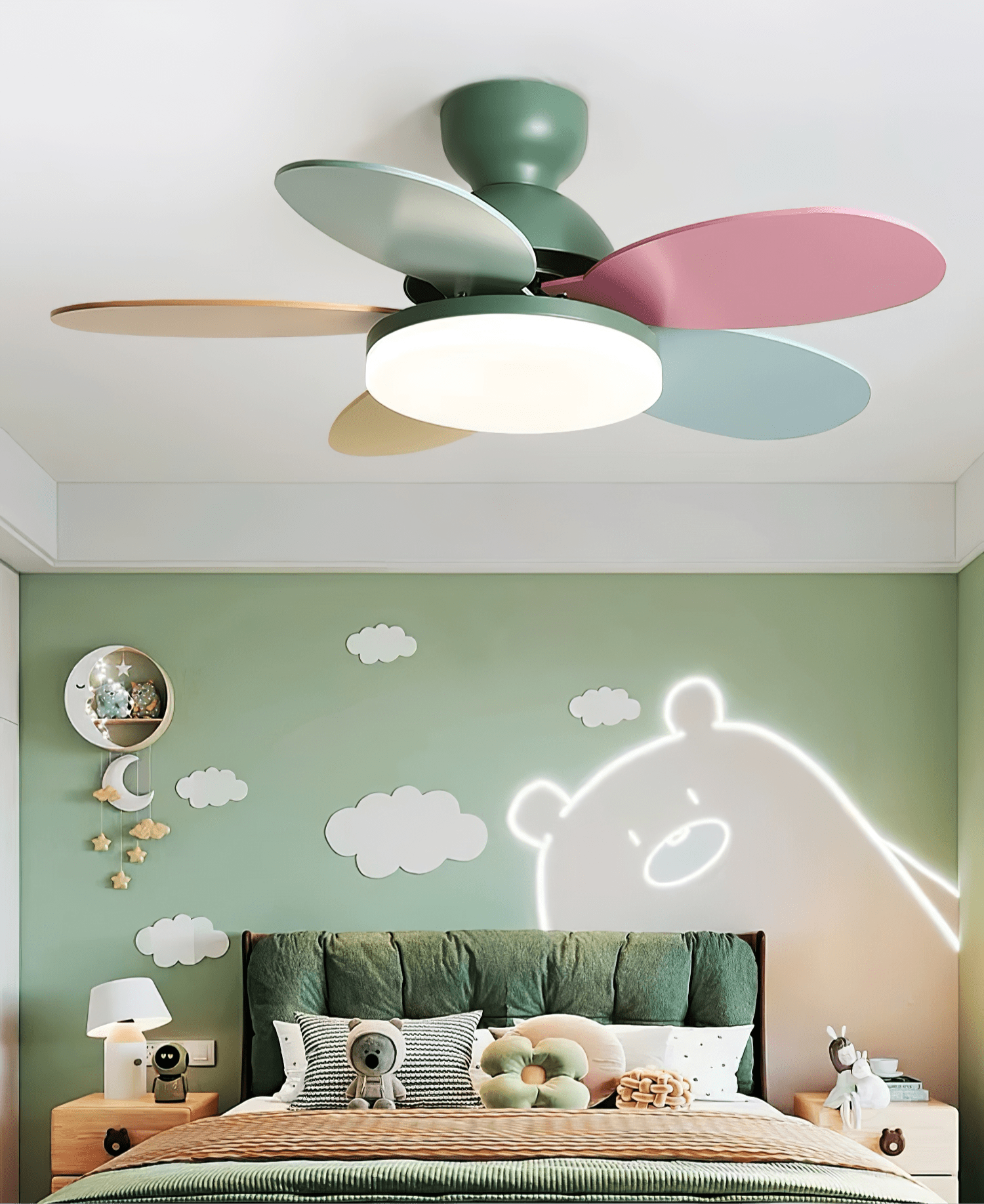 Ceiling Fan Light 35.4 in Wood Blades Grey Indoor Living Room Modern LED Lighting | Thomler
