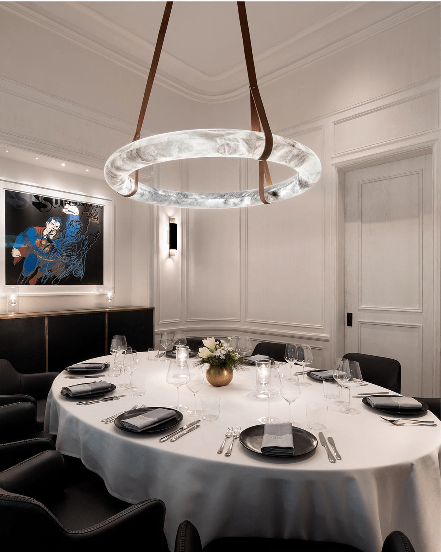 Pendant Light Alabaster Ring LED Ø 120.0 cm Gold Dining Room Halo Hanging Ceiling Lamp Adjustable | Thomler