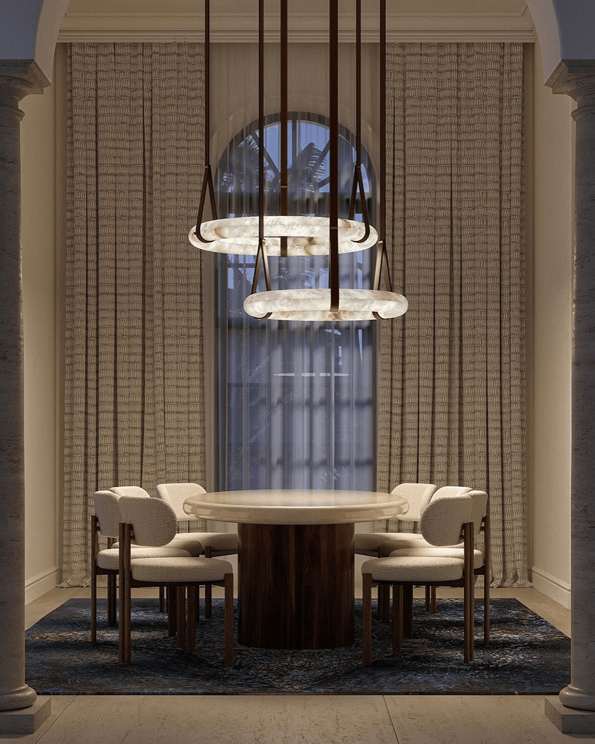 Pendant Light Alabaster Ring LED Ø 120.0 cm Gold Dining Room Halo Hanging Ceiling Lamp Adjustable | Thomler