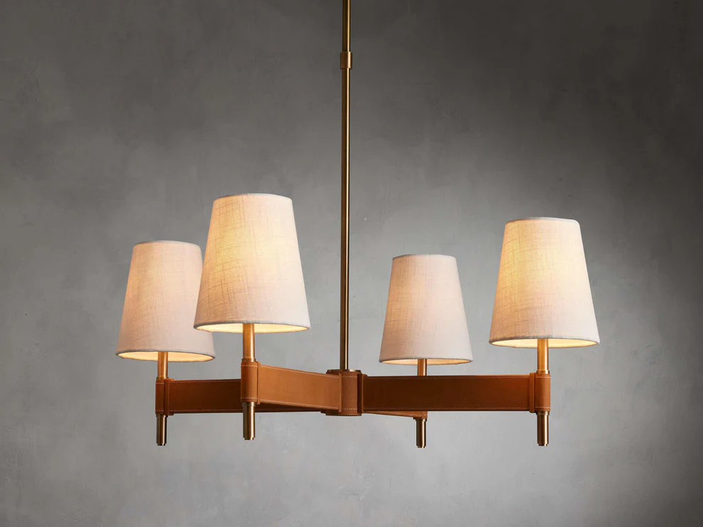 Circular Brass Chandelier with Fabric Shades – 4 to 10 Lights for Dining Room, Living Room & Foyer – Vintage Metal Frame | Thomler