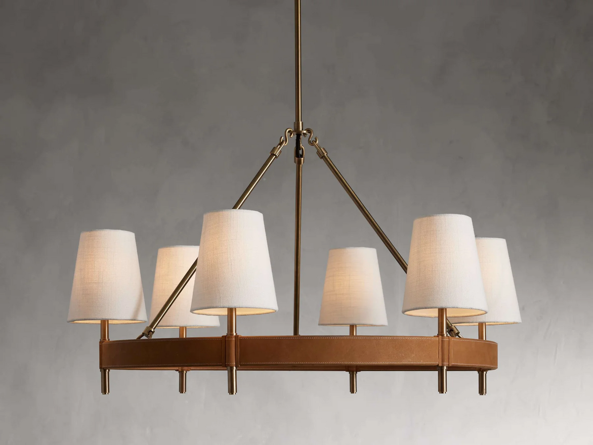 Circular Brass Chandelier with Fabric Shades – 4 to 10 Lights for Dining Room, Living Room & Foyer – Vintage Metal Frame | Thomler