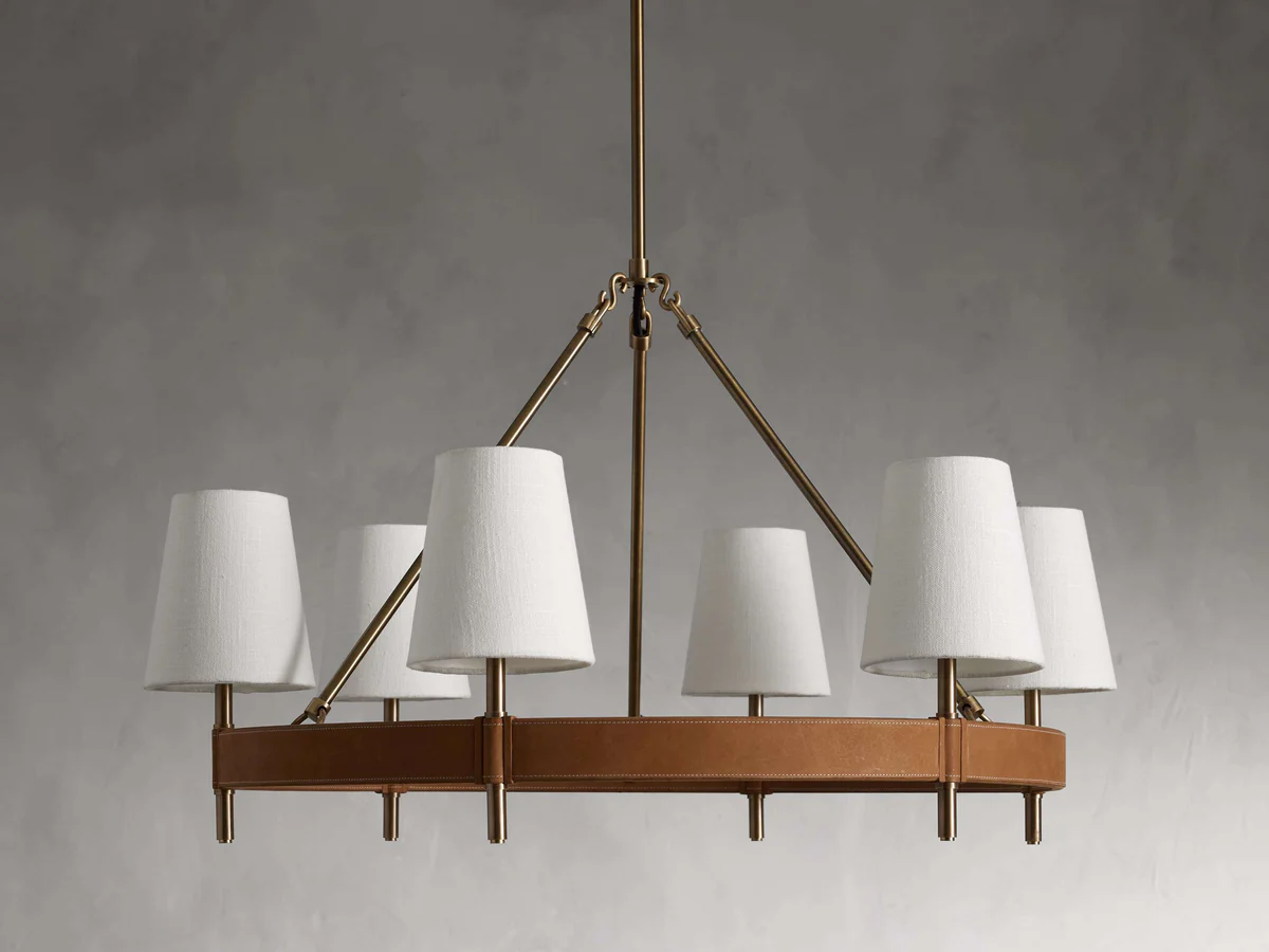 Circular Brass Chandelier with Fabric Shades – 4 to 10 Lights for Dining Room, Living Room & Foyer – Vintage Metal Frame | Thomler