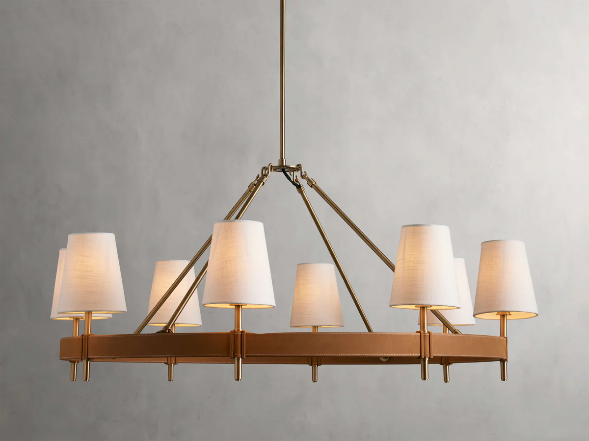 Circular Brass Chandelier with Fabric Shades – 4 to 10 Lights for Dining Room, Living Room & Foyer – Vintage Metal Frame | Thomler