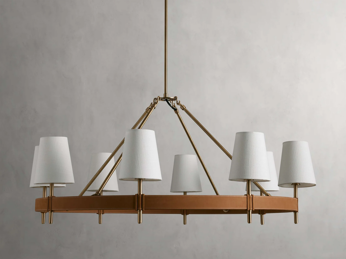 Circular Brass Chandelier with Fabric Shades – 4 to 10 Lights for Dining Room, Living Room & Foyer – Vintage Metal Frame | Thomler