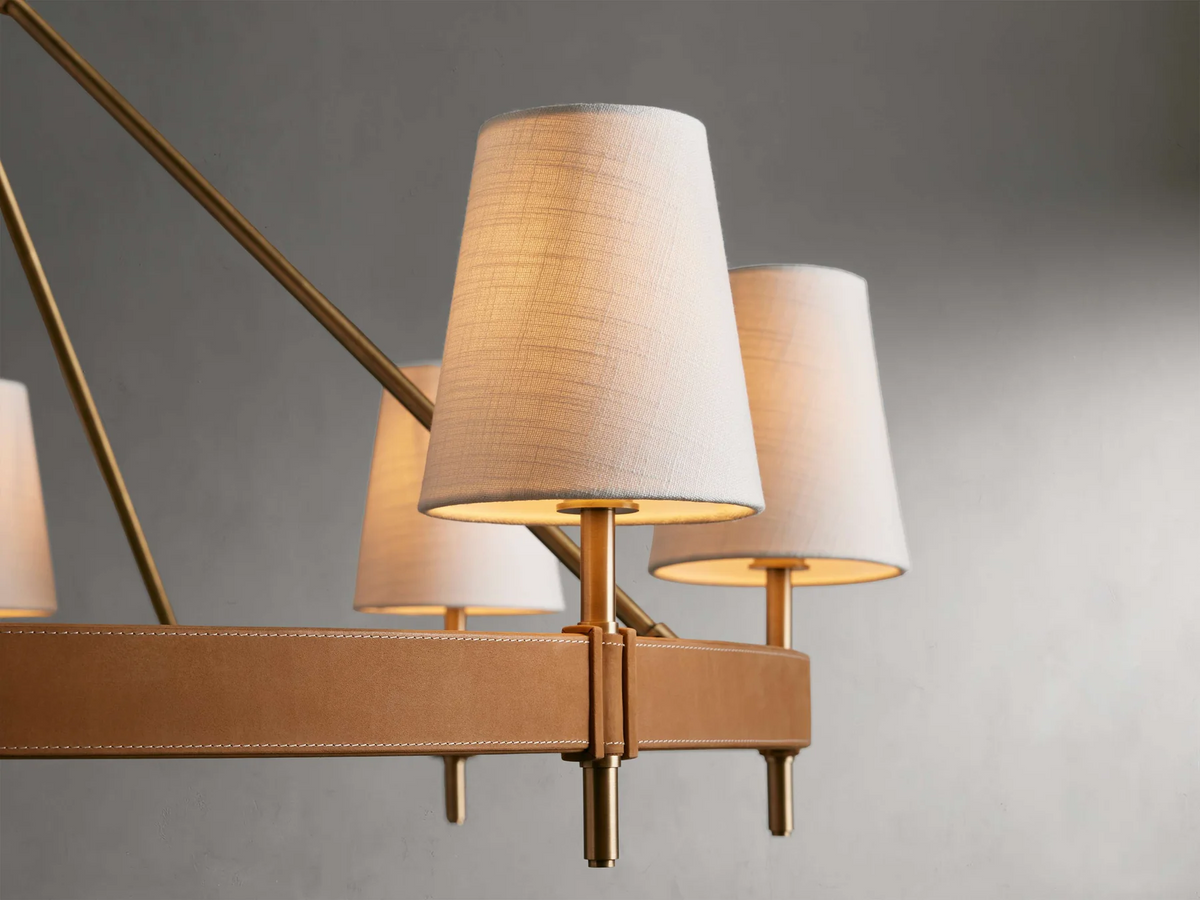 Circular Brass Chandelier with Fabric Shades – 4 to 10 Lights for Dining Room, Living Room & Foyer – Vintage Metal Frame | Thomler
