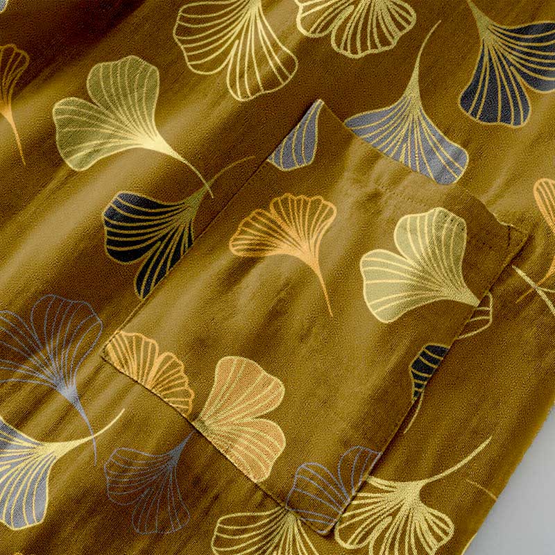 Cotton Gauze Kimono Robe Women Men Lightweight Bathrobe Ginkgo Leaf Pattern Unisex Loungewear Spa Wrap Housecoat Sleepwear Quick-Dry | Thomler