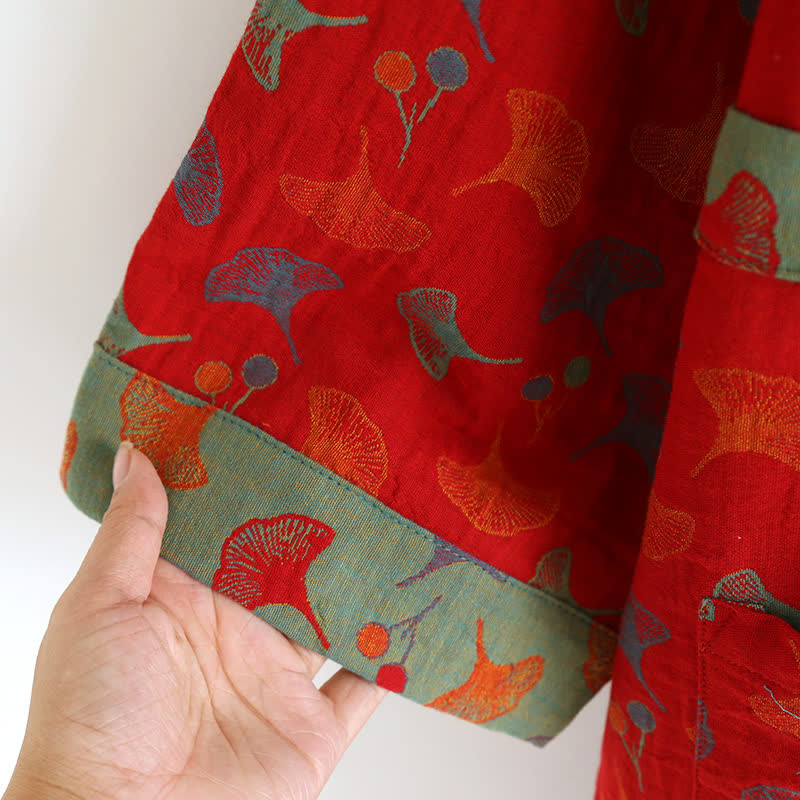 Lightweight Cotton Gauze Kimono Robe for Women & Men – Japanese Style Loungewear with Ginkgo Leaf Print & Adjustable Tie – Breathable | Thomler