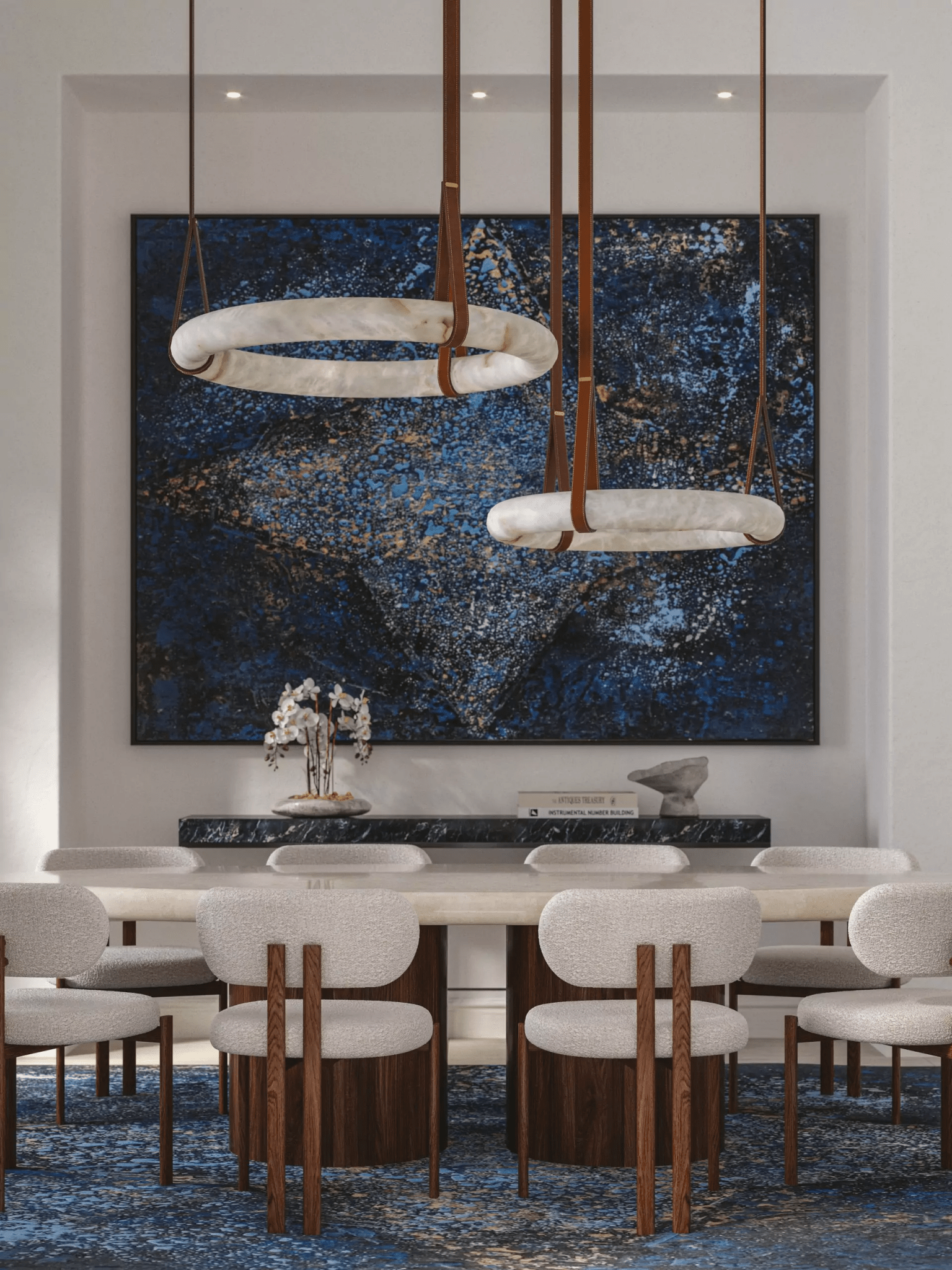 Pendant Light Alabaster Ring LED Ø 120.0 cm Gold Dining Room Halo Hanging Ceiling Lamp Adjustable | Thomler