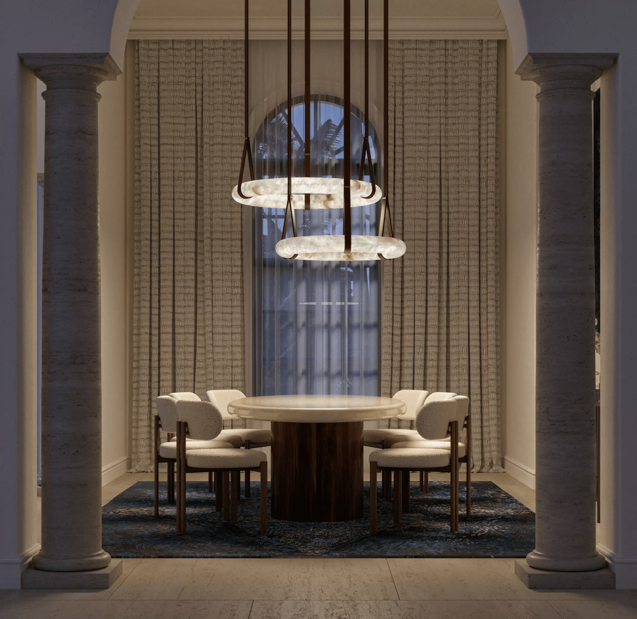 Pendant Light Alabaster Ring LED Ø 120.0 cm Gold Dining Room Halo Hanging Ceiling Lamp Adjustable | Thomler