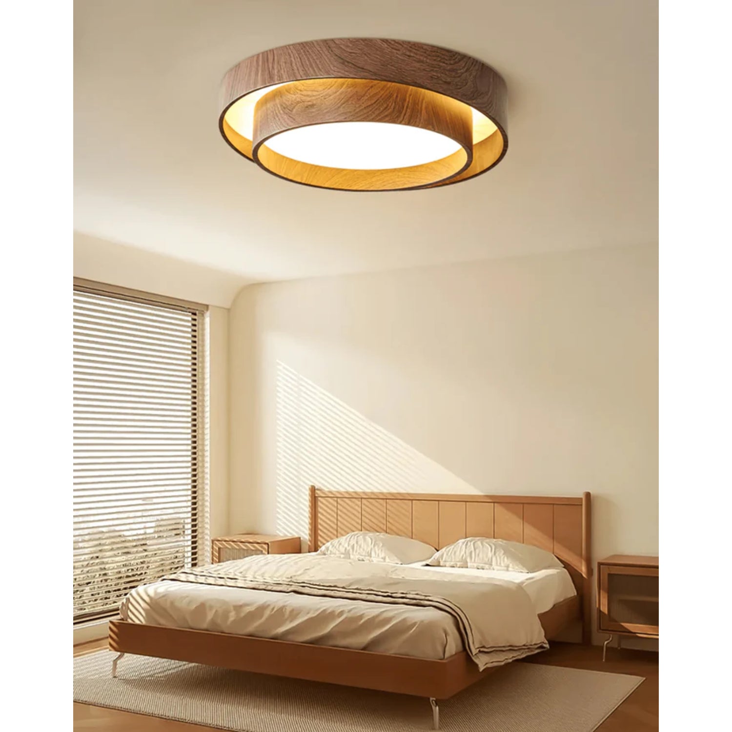 Ceiling Light Wood Look Walnut Integrated LED Japandi Bedroom Living Room Flush Mount Scandinavian Lighting | Thomler