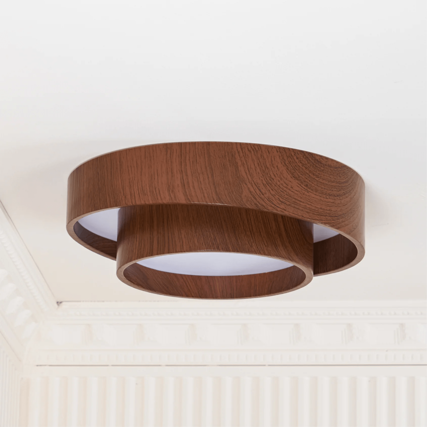 Ceiling Light Wood Look Walnut Integrated LED Japandi Bedroom Living Room Flush Mount Scandinavian Lighting | Thomler