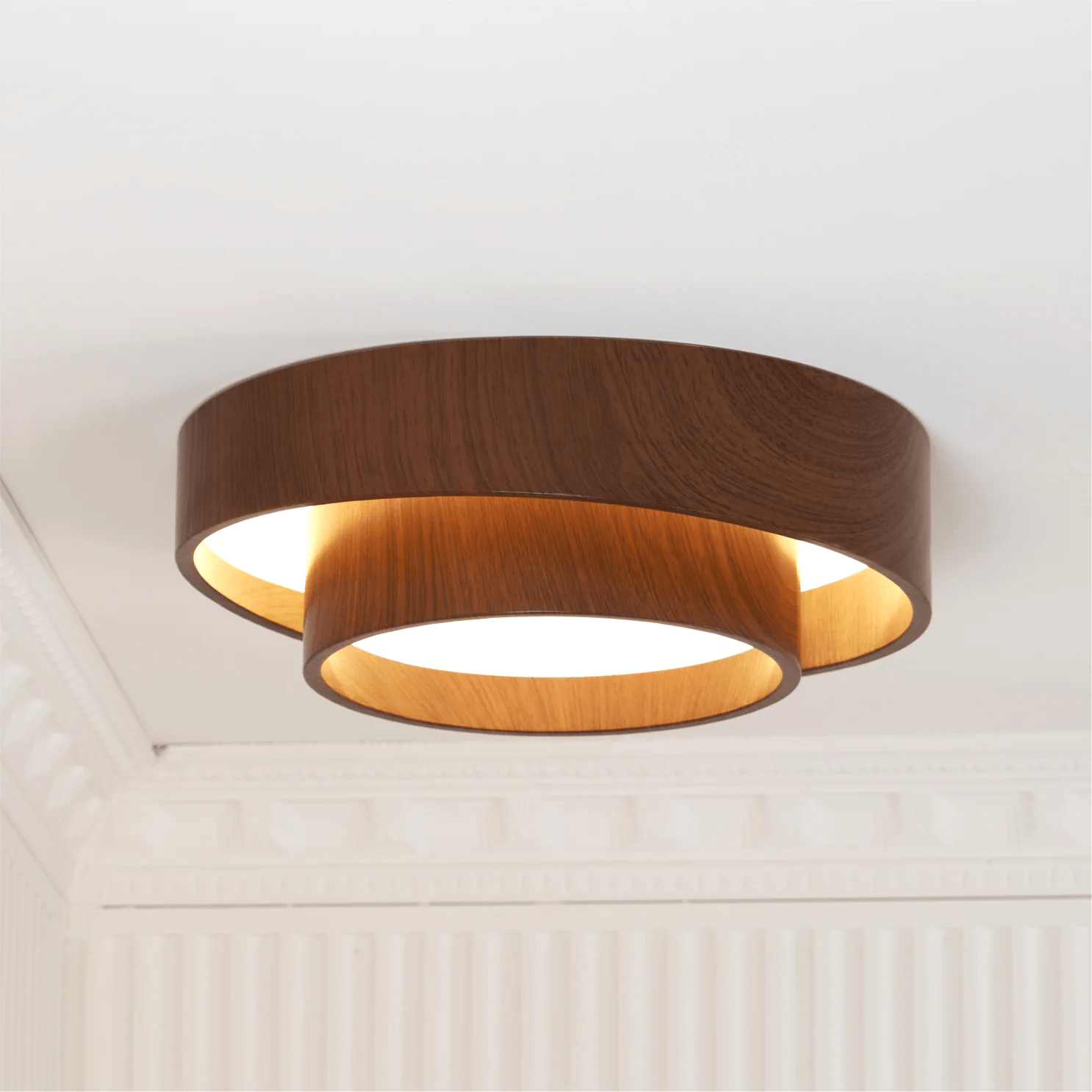 Ceiling Light Wood Look Walnut Integrated LED Japandi Bedroom Living Room Flush Mount Scandinavian Lighting | Thomler