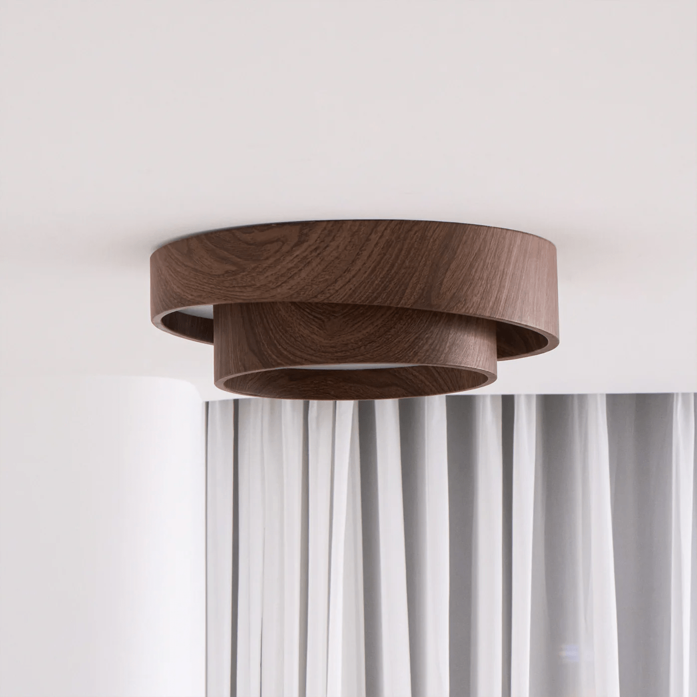 Ceiling Light Wood Look Walnut Integrated LED Japandi Bedroom Living Room Flush Mount Scandinavian Lighting | Thomler
