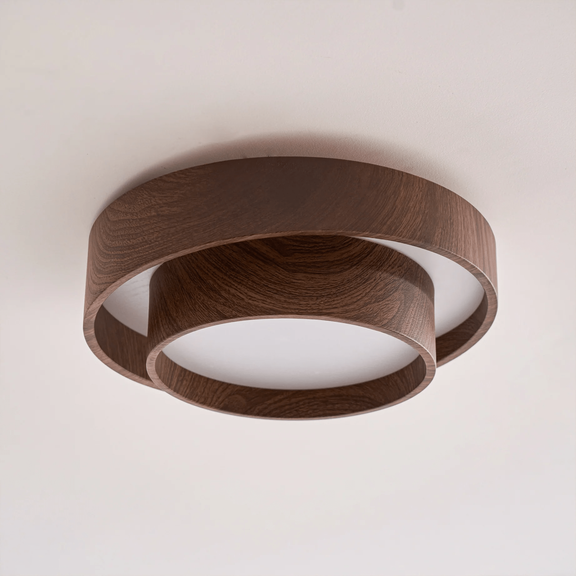 Ceiling Light Wood Look Walnut Integrated LED Japandi Bedroom Living Room Flush Mount Scandinavian Lighting | Thomler