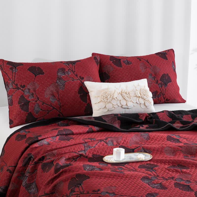 Reversible Cotton Quilt Ginkgo Leaf Design All-Season Bedspread Lightweight Throw Blanket for Bedroom Sofa Couch Travel Comfort | Thomler