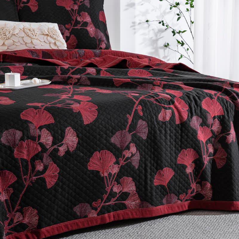 Reversible Cotton Quilt Ginkgo Leaf Design All-Season Bedspread Lightweight Throw Blanket for Bedroom Sofa Couch Travel Comfort | Thomler