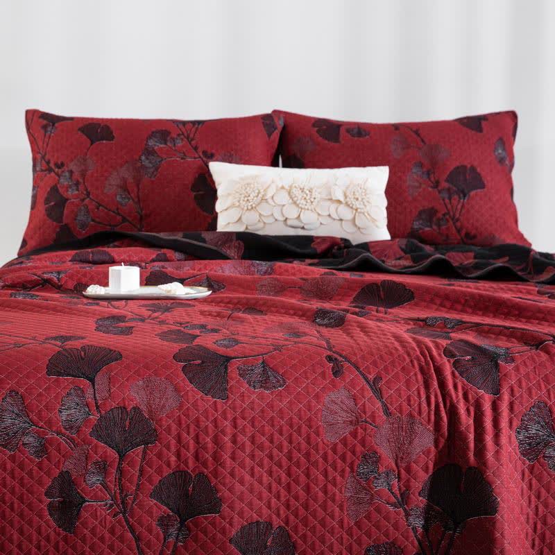 Reversible Cotton Quilt Ginkgo Leaf Design All-Season Bedspread Lightweight Throw Blanket for Bedroom Sofa Couch Travel Comfort | Thomler
