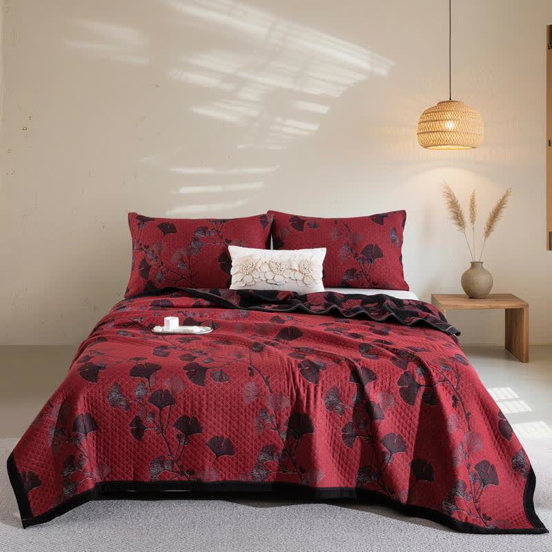 Reversible Cotton Quilt Ginkgo Leaf Design All-Season Bedspread Lightweight Throw Blanket for Bedroom Sofa Couch Travel Comfort | Thomler