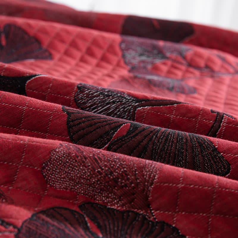 Reversible Cotton Quilt Ginkgo Leaf Design All-Season Bedspread Lightweight Throw Blanket for Bedroom Sofa Couch Travel Comfort | Thomler
