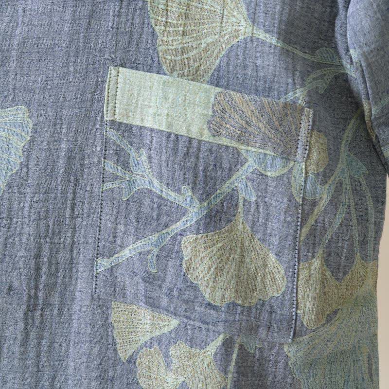 Reversible Cotton Kimono Robe with Ginkgo Leaf Print for Women - Lightweight Spa Bathrobe with Belt & Dual-Tone Design | Thomler