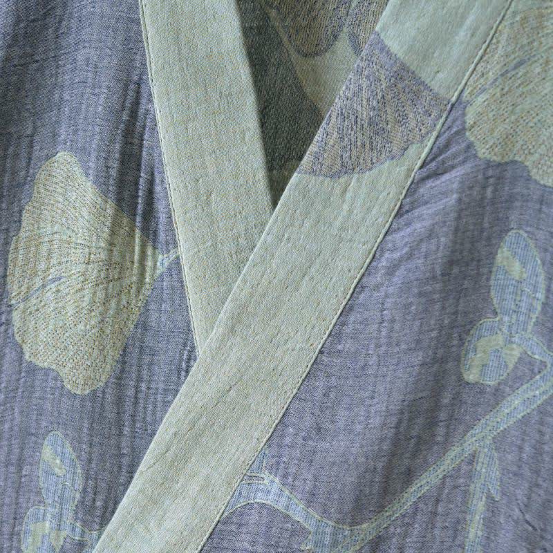 Reversible Cotton Kimono Robe with Ginkgo Leaf Print for Women - Lightweight Spa Bathrobe with Belt & Dual-Tone Design | Thomler