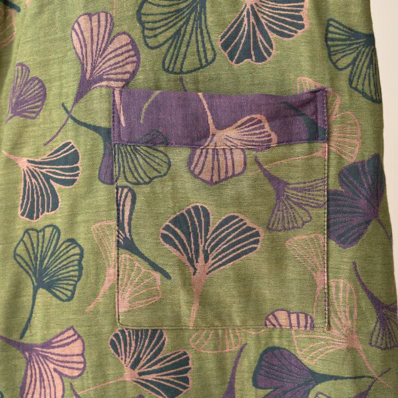 Cotton Gauze Kimono Robe Women Men Lightweight Bathrobe Ginkgo Leaf Pattern Unisex Loungewear Spa Wrap Housecoat Sleepwear Quick-Dry | Thomler