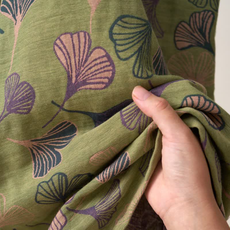 Cotton Gauze Kimono Robe Women Men Lightweight Bathrobe Ginkgo Leaf Pattern Unisex Loungewear Spa Wrap Housecoat Sleepwear Quick-Dry | Thomler