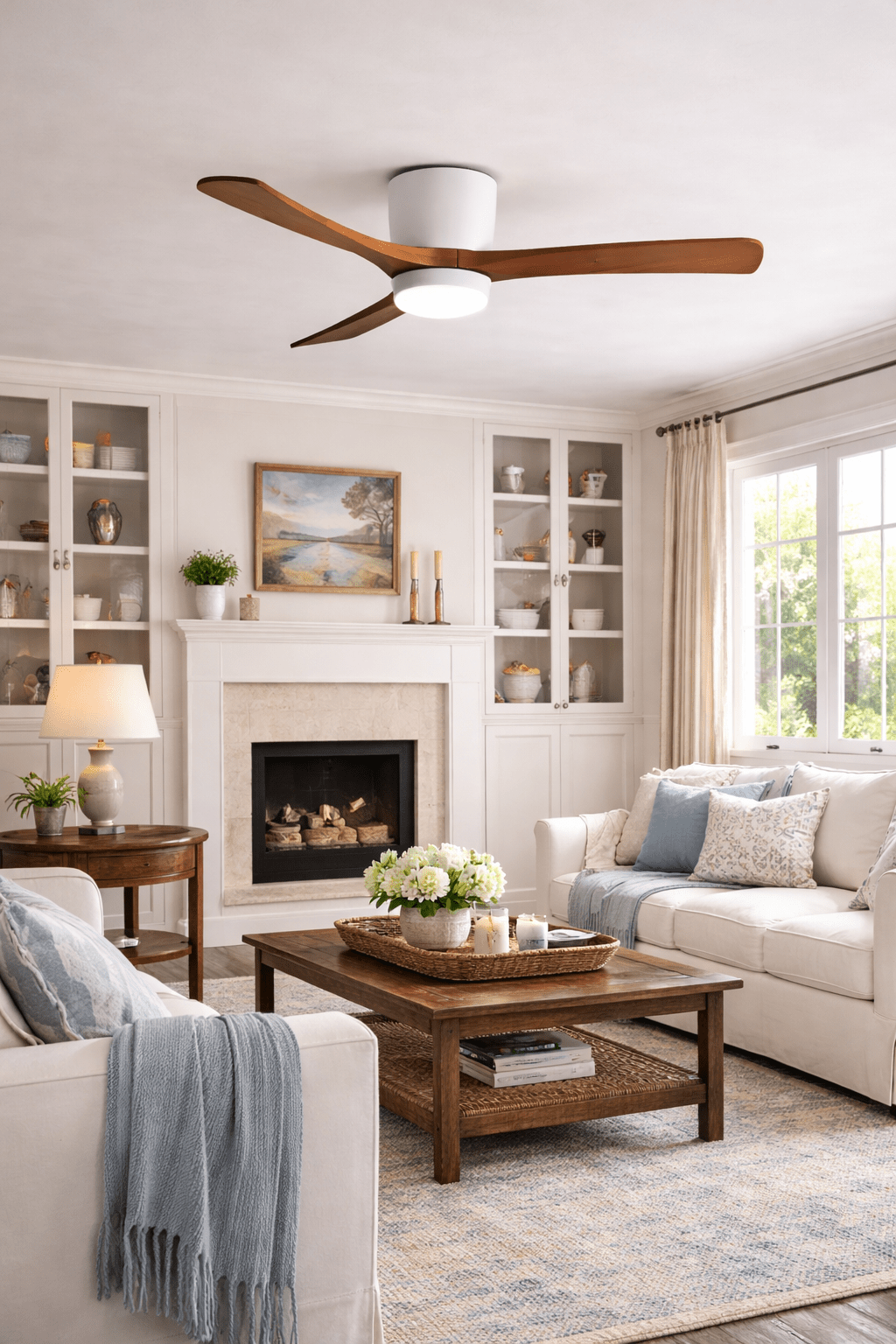 Ceiling Fan Wood Blades LED Light Remote Control Bedroom Living Room Quiet Scandinavian Air Circulator | Thomler