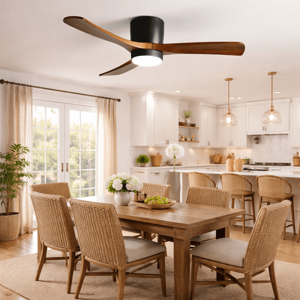 Ceiling Fan Wood Blades LED Light Remote Control Bedroom Living Room Quiet Scandinavian Air Circulator | Thomler