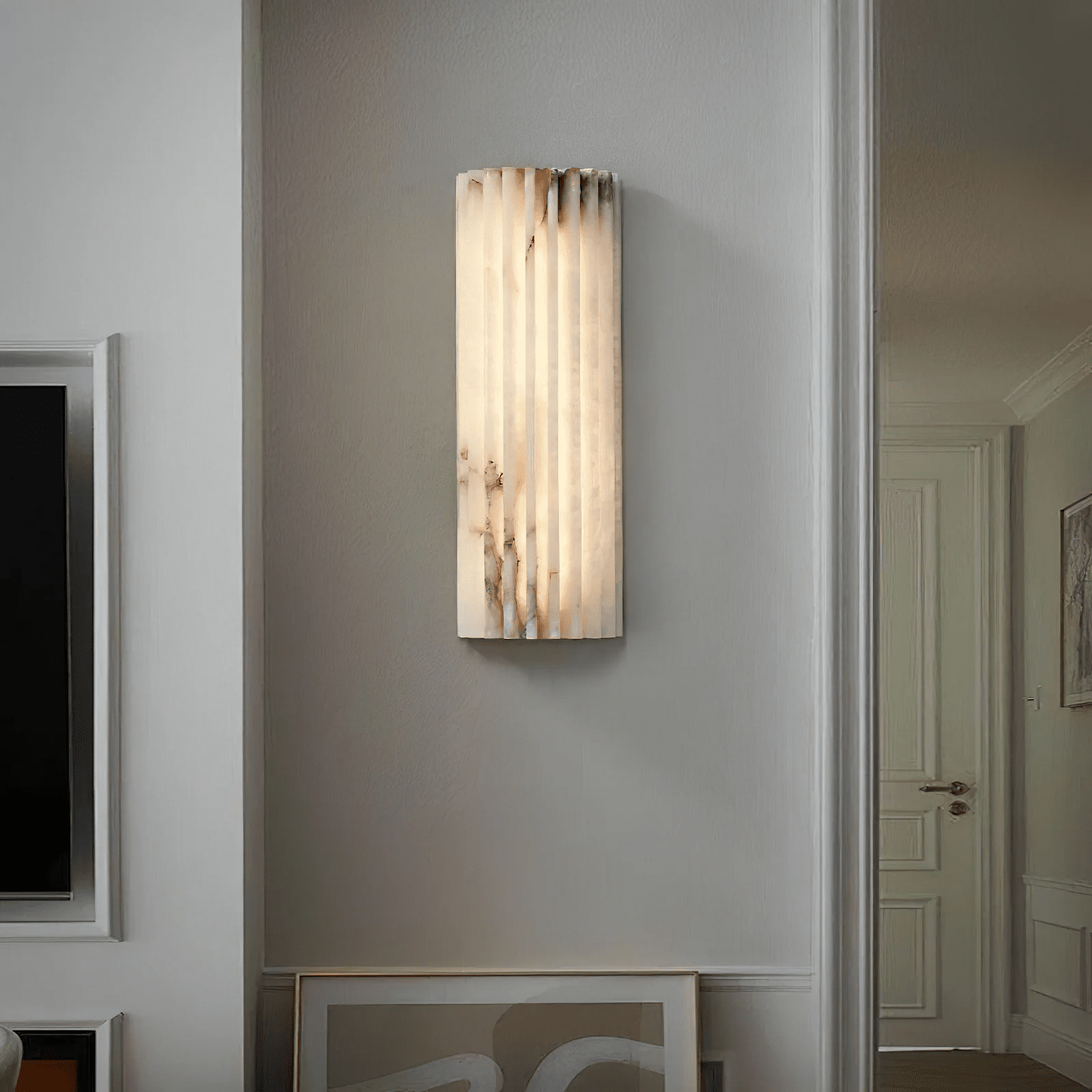 Alabaster Wall Light 11.8 in Integrated LED Indoor Ribbed Sconce Bedroom Hallway Ambient Lighting Fixture | Thomler