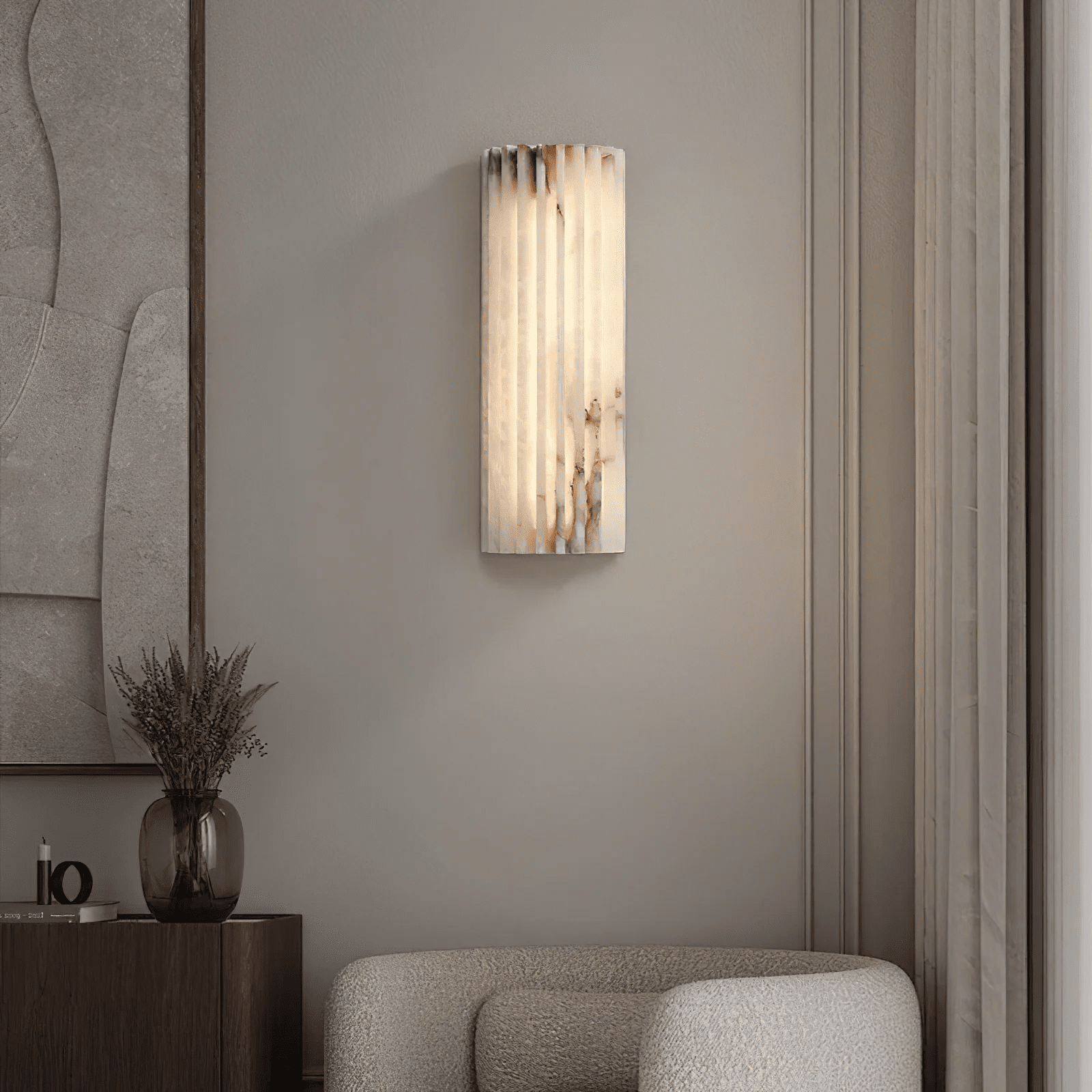 Alabaster Wall Light 11.8 in Integrated LED Indoor Ribbed Sconce Bedroom Hallway Ambient Lighting Fixture | Thomler