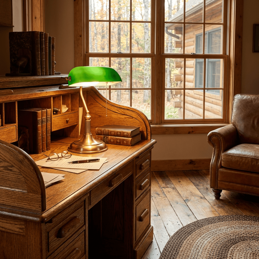 Classic Banker's Desk Lamp with Green Glass Shade – Brass Finish Reading Light for Office & Library | Thomler