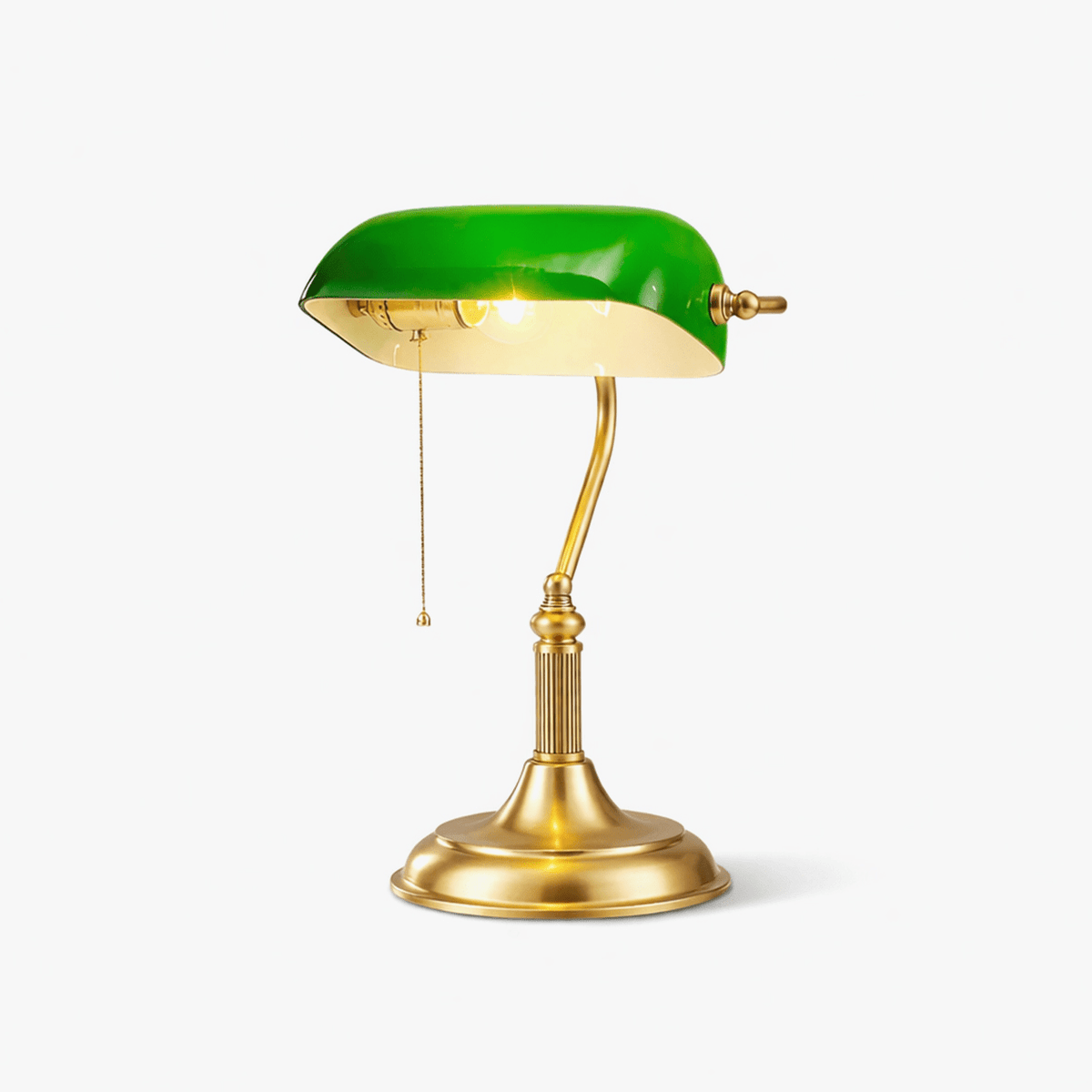 Classic Banker's Desk Lamp with Green Glass Shade – Brass Finish Reading Light for Office & Library | Thomler