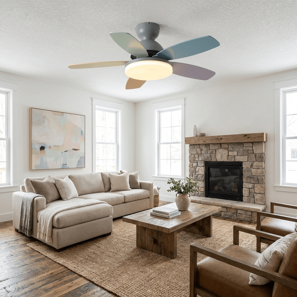 Ceiling Fan Light 35.4 in Wood Blades Grey Indoor Living Room Modern LED Lighting | Thomler